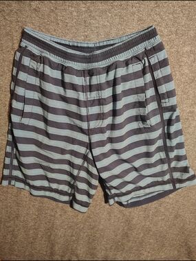 lululemon athletica Men’s Striped Shorts in Gray and Light Blue